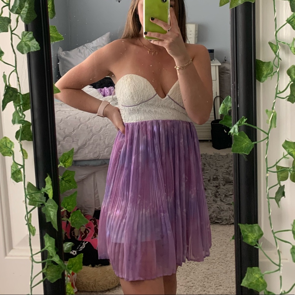 Lavender and Cream Sweetheart Strapless Dress